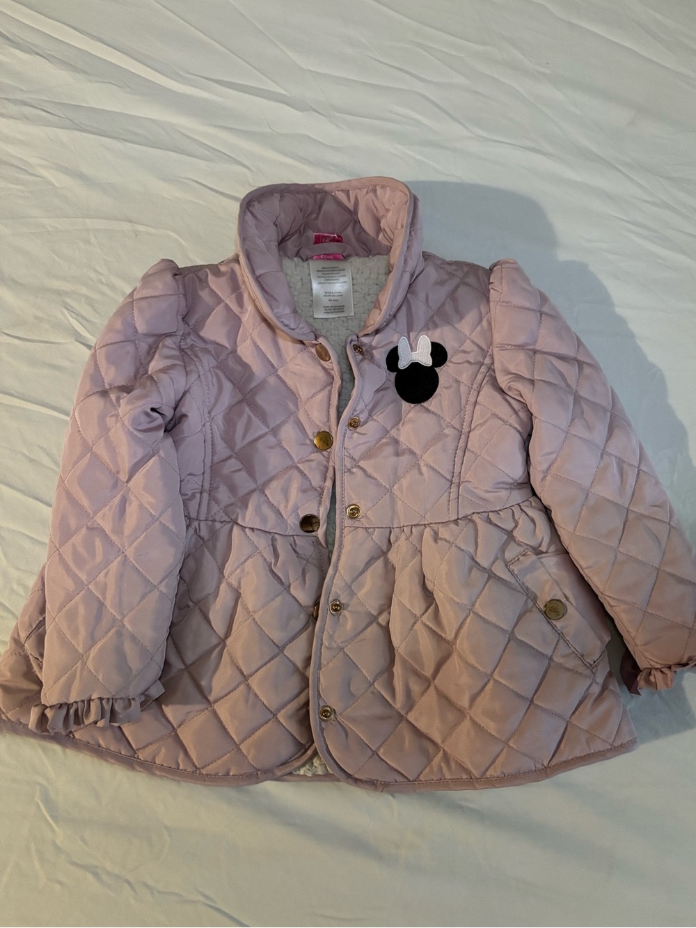 Girls' Quilted Light Pink Jacket with Minnie Applique